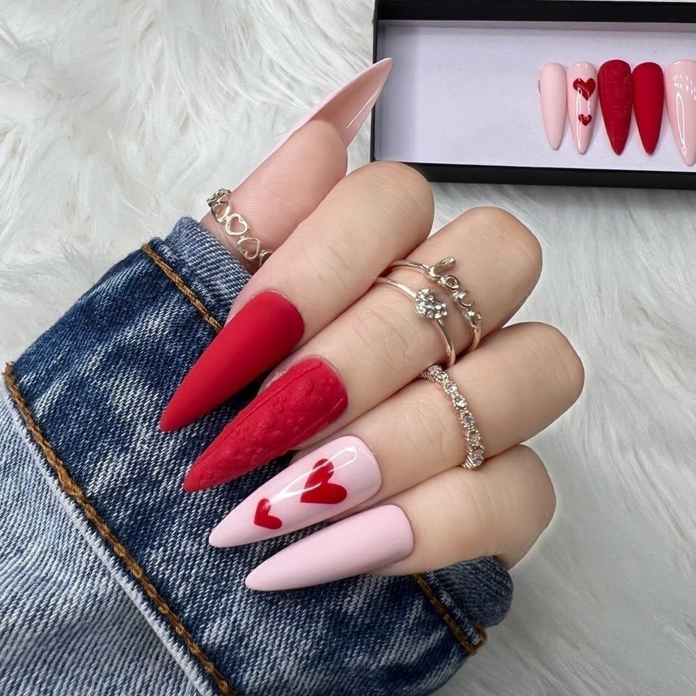 Red Sweater Heart ❤️ Custom Press On Nails | High Quality Nails | Handmade